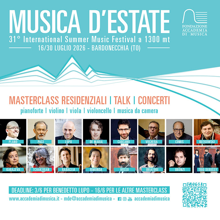 Iscrizioni aperte a Musica d’Estate per le masterclass di perfezionamento | Accademia di Musica di Pinerolo e Torino