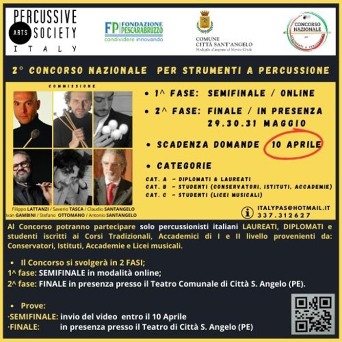 2° Concorso nazionale per strumenti a percussione⎟Iscrizioni aperte