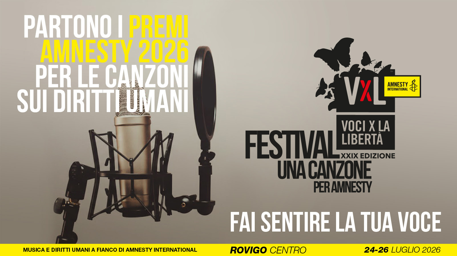 MUSICA E DIRITTI UMANI: AL VIA I LAVORI PER LA 29ª EDIZIONE DI VOCI PER LA LIBERTÀ E PER I PREMI AMNESTY 2026