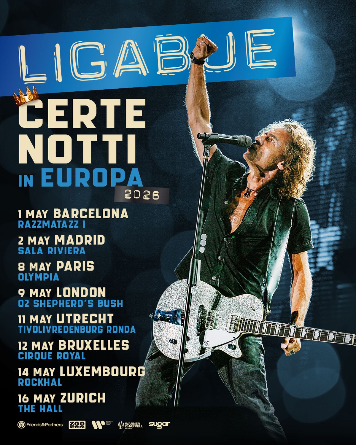 LUCIANO LIGABUE: al via domani da Barcellona il tour europeo CERTE NOTTI IN EUROPA.