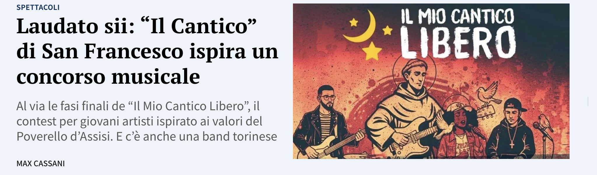 Il contest “Il Mio Cantico Libero ” di San Francesco finisce su La Stampa!