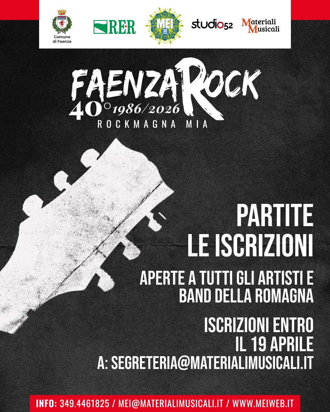 Torna Faenza Rock e festeggia i 40 anni: iscrizioni aperte fino al 23 aprile con premio speciale Rockmagna Mia, grande successo con oltre 40 adesioni pervenute a tutt’oggi .