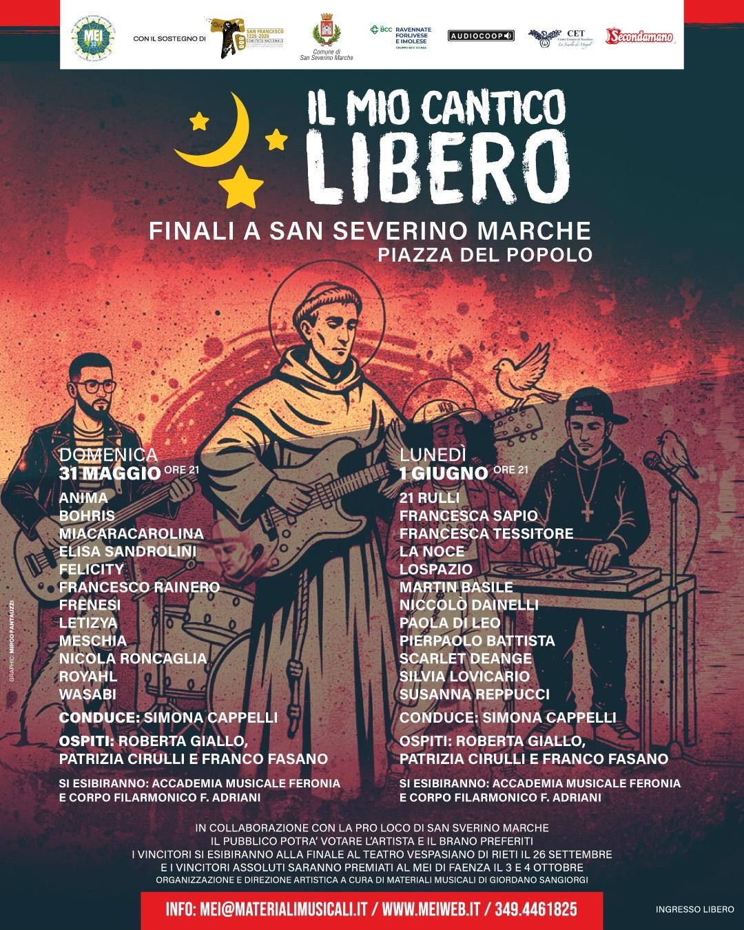 “Il Mio Cantico Libero”: il 31 maggio e 1° giugno le semifinali a San Severino Marche con 24 giovani cantautori e cantautrici da tutta Italia