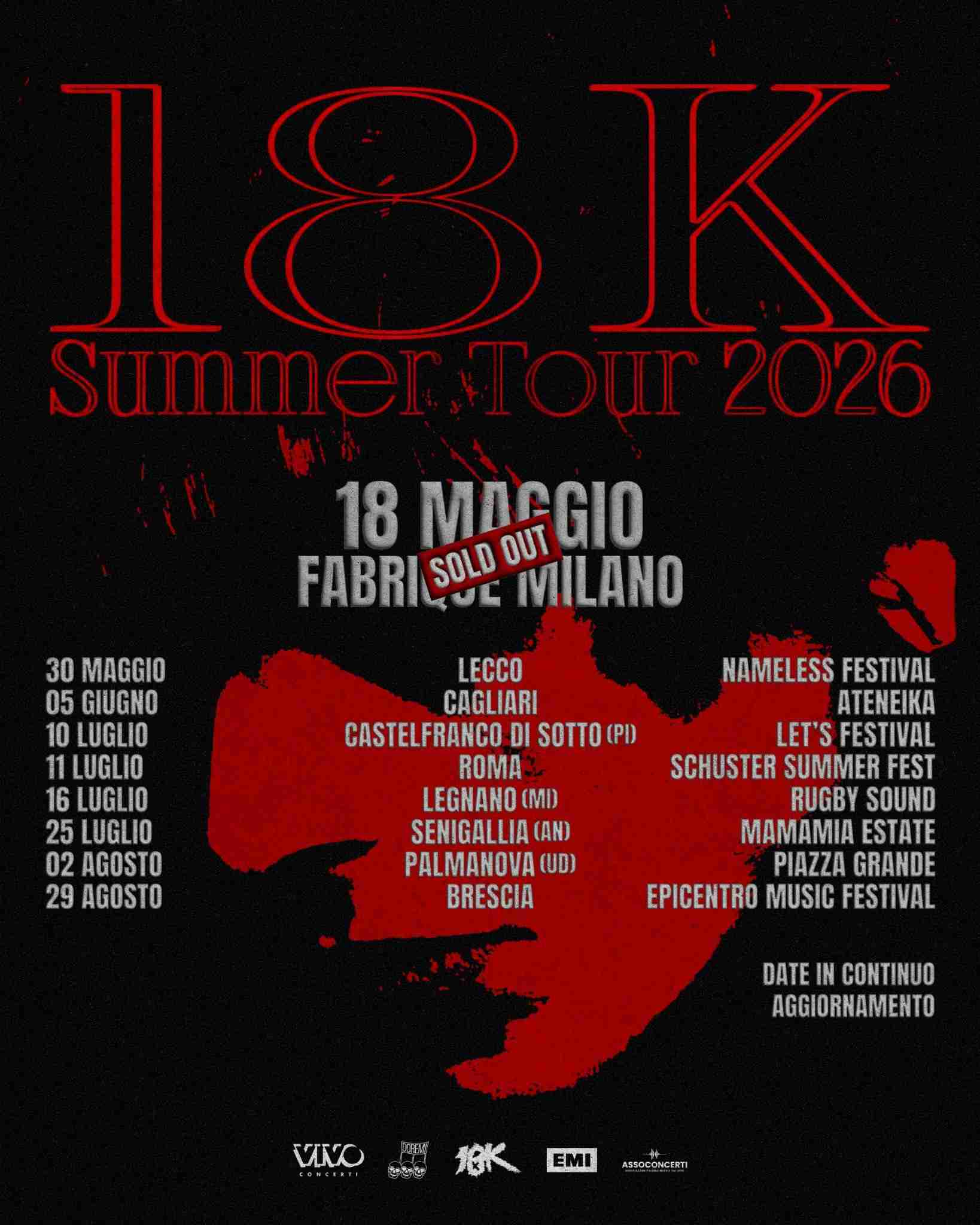 18K, Targa MEI Hip Hop 2025, ANNUNCIA LE DATE DEL SUMMER TOUR 2026; GIÀ SOLD OUT LA DATA EVENTO A MILANO