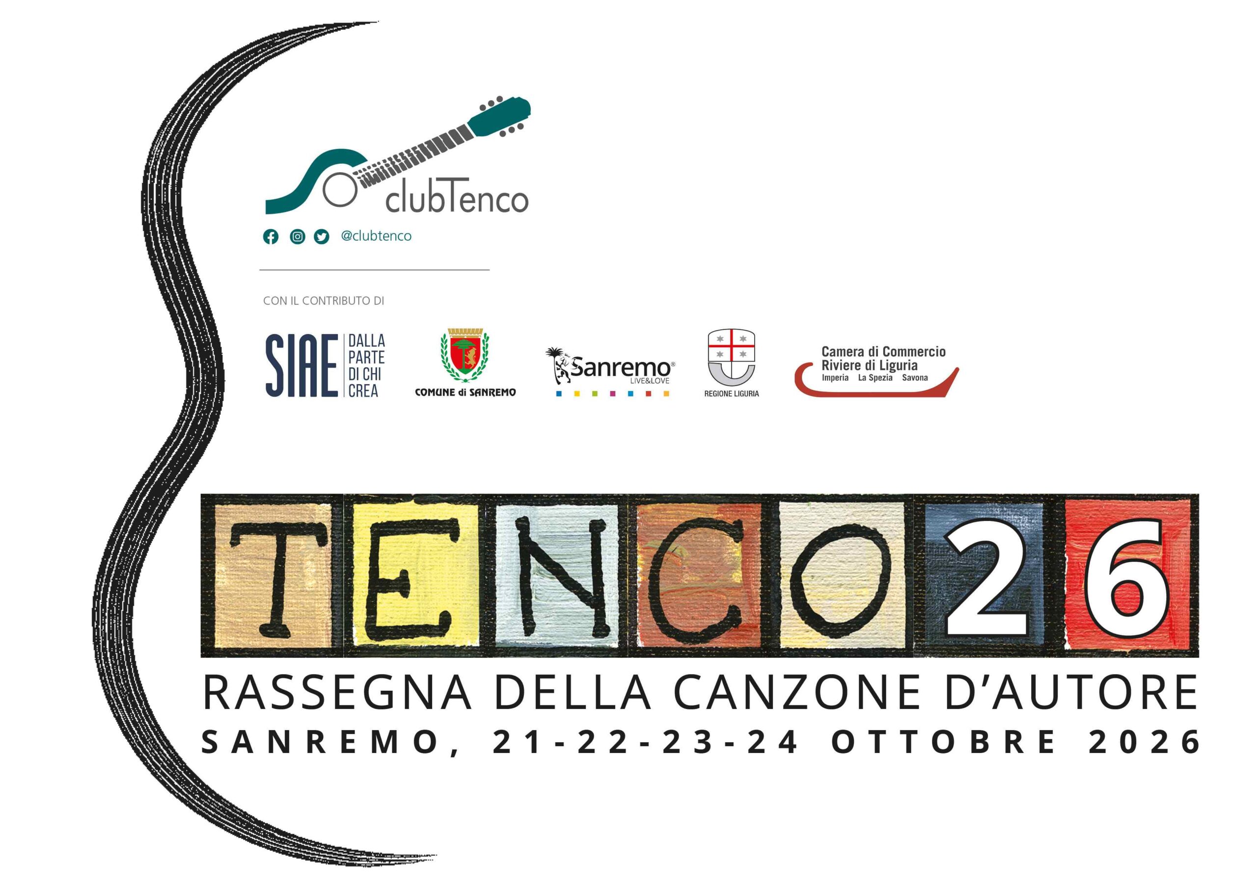Le serate del PREMIO TENCO 2026 si terranno il 22, 23 e 24 ottobre al TEATRO ARISTON di SANREMO (IMPERIA), da oggi aperte le prevendite degli ABBONAMENTI. Per la prima volta è previsto uno sconto dedicato agli under 25