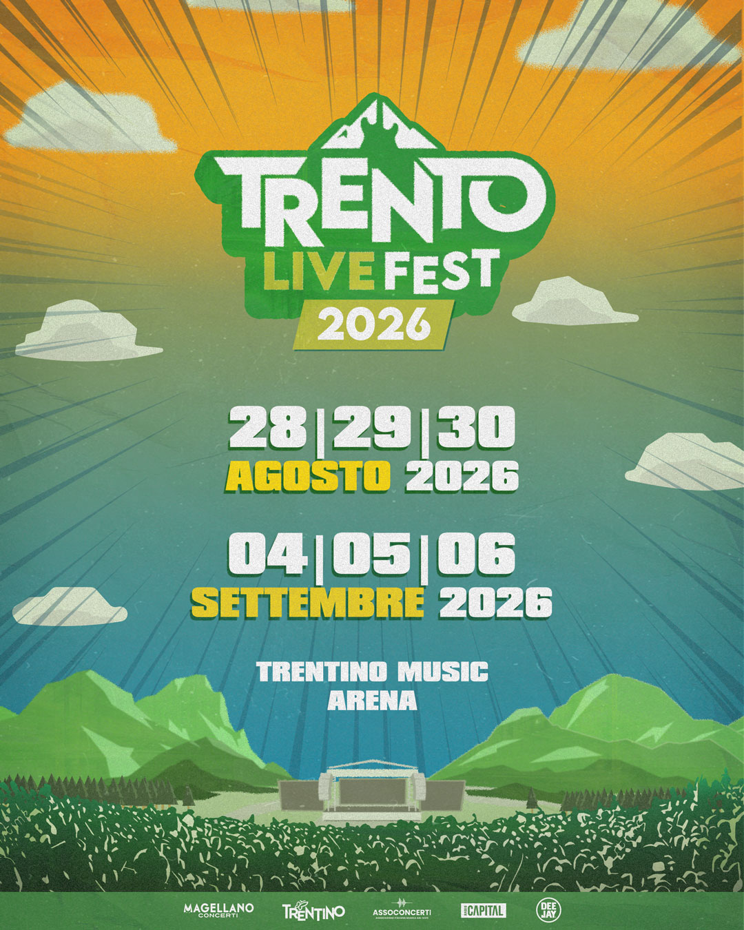 Cresce l’attesa per la seconda edizione del TRENTO LIVE FEST, in programma dal 28 al 30 agosto e dal 4 al 6 settembre alla TRENTINO MUSIC ARENA (Trento), con una lineup in grado di unire mondi musicali diversi e coinvolgere pubblici di ogni generazione