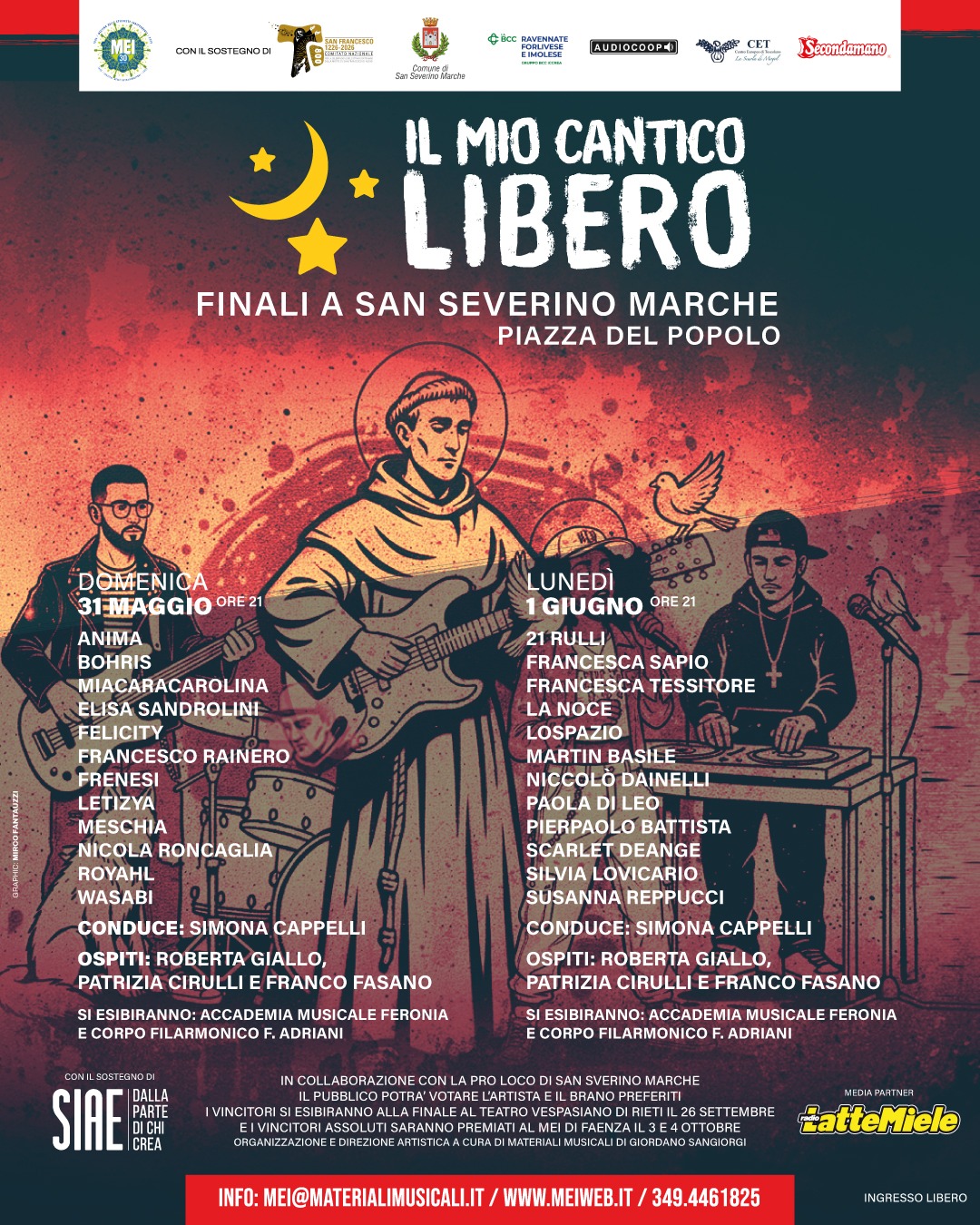La Siae sostiene Il Mio Cantico Libero, ecco il programma delle finali a San Severino Marche il 31 maggio e 1 giugno
