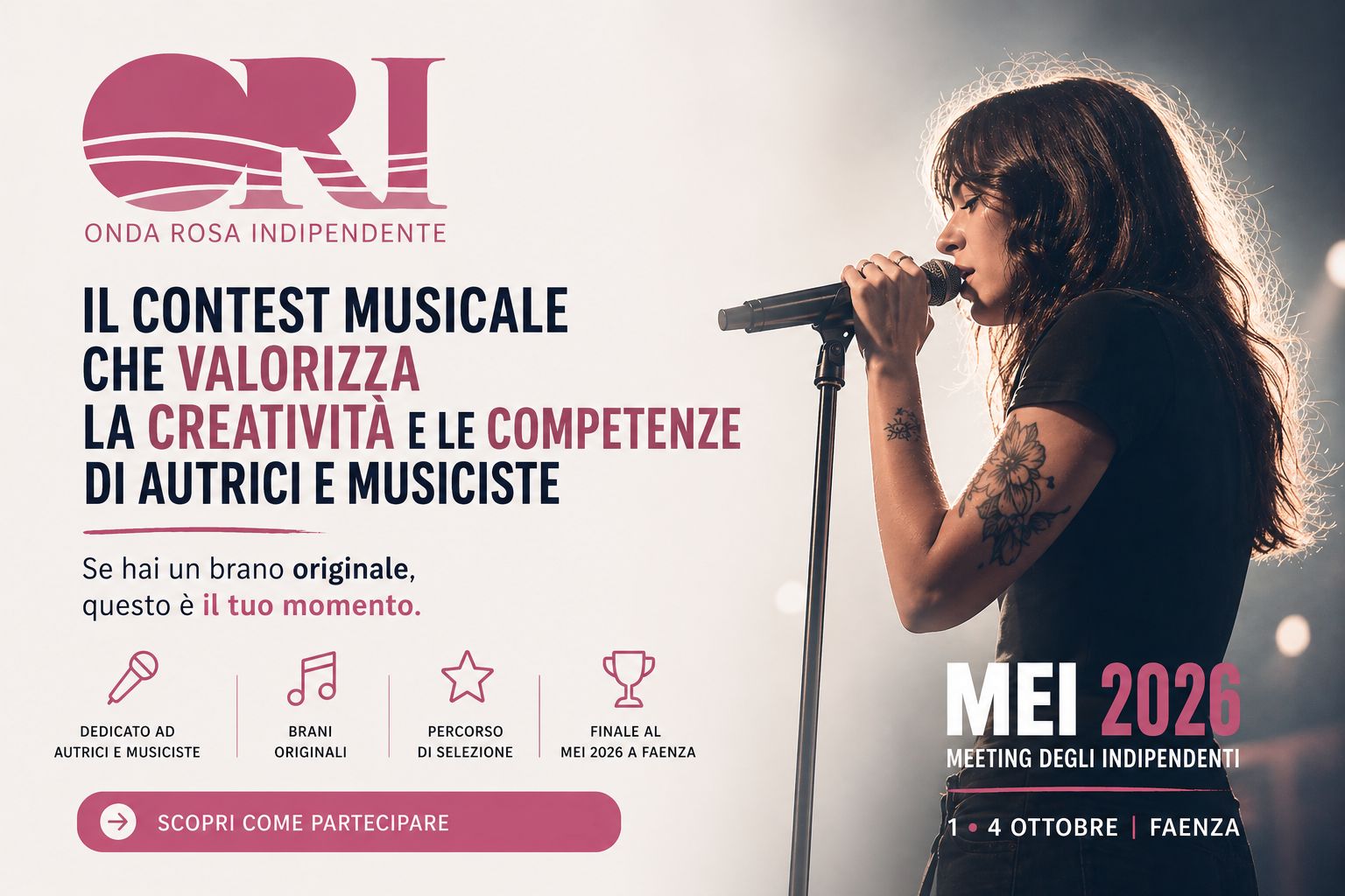 Onda Rosa Indipendente 2026: aperte le iscrizioni al contest che valorizza la creatività e le competenze di autrici e musiciste