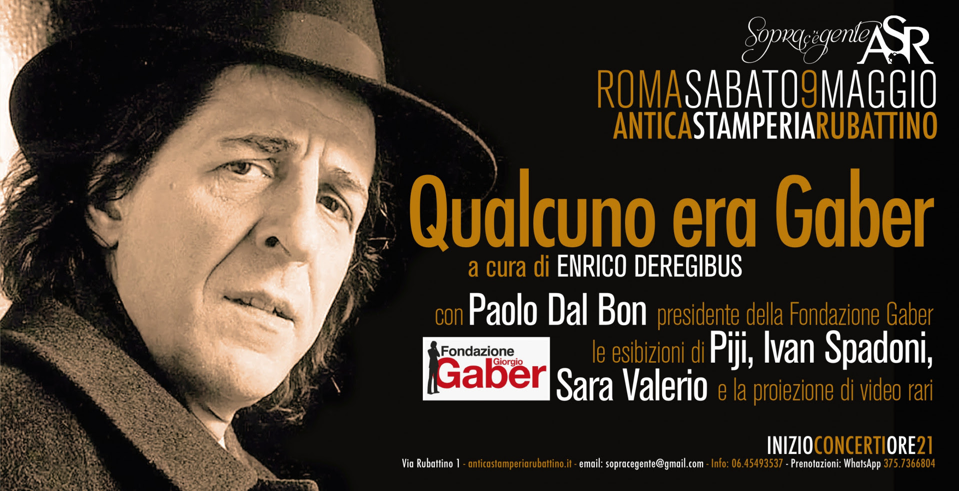 Una serata omaggio a Roma per Giorgio Gaber tra musica, parole e immagini