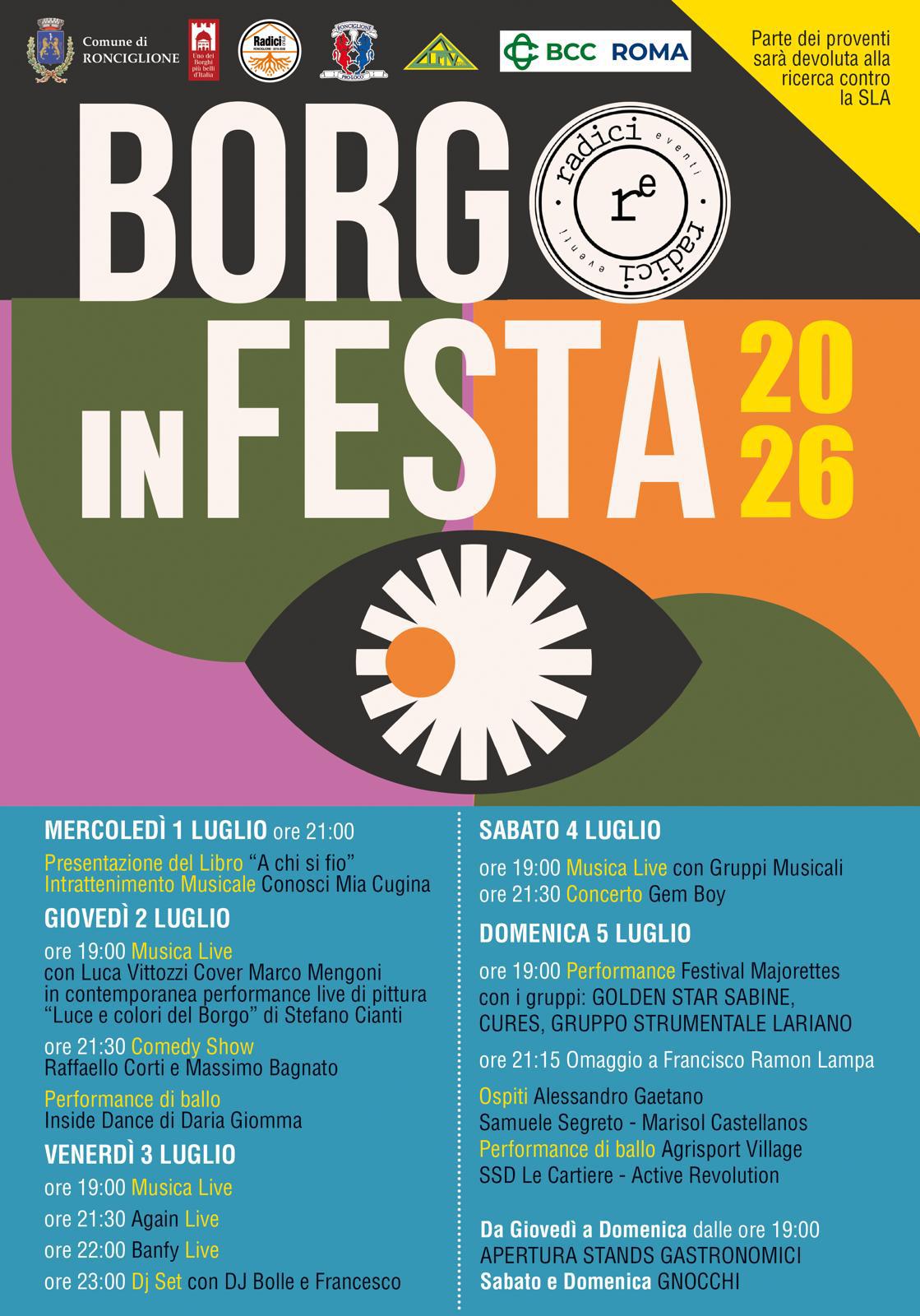 Tutto pronto a Ronciglione per “Borgo in Festa”: in cartellone i ballerini di Amici Samuele Segreto e Marisol Castellanos, Massimo Bagnato ed i Gem Boy