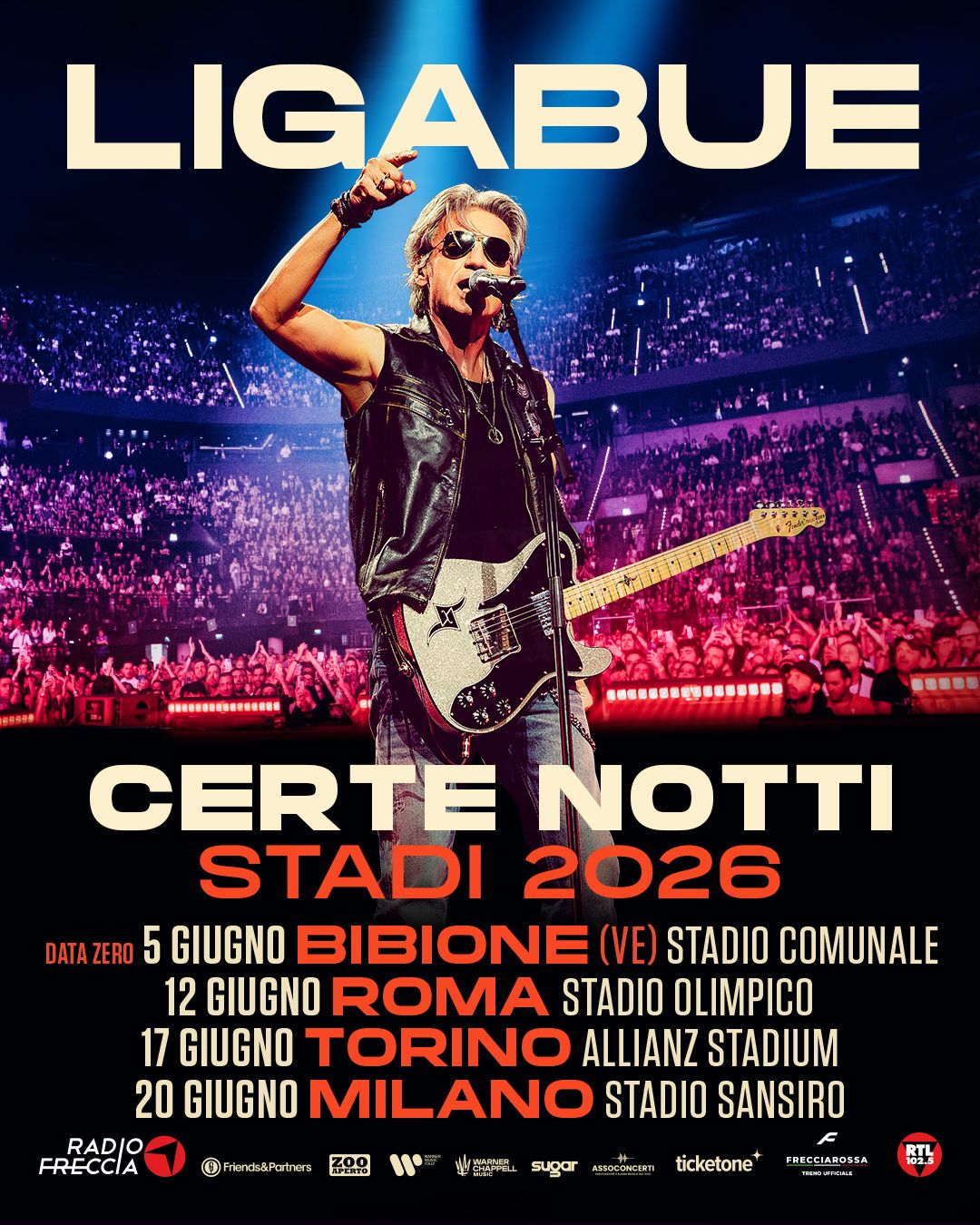 LUCIANO LIGABUE: domani, sabato 20 giugno, allo Stadio San Siro di MILANO con “LA NOTTE DI CERTE NOTTI”, da settembre il gran finale con il tour nei palasport