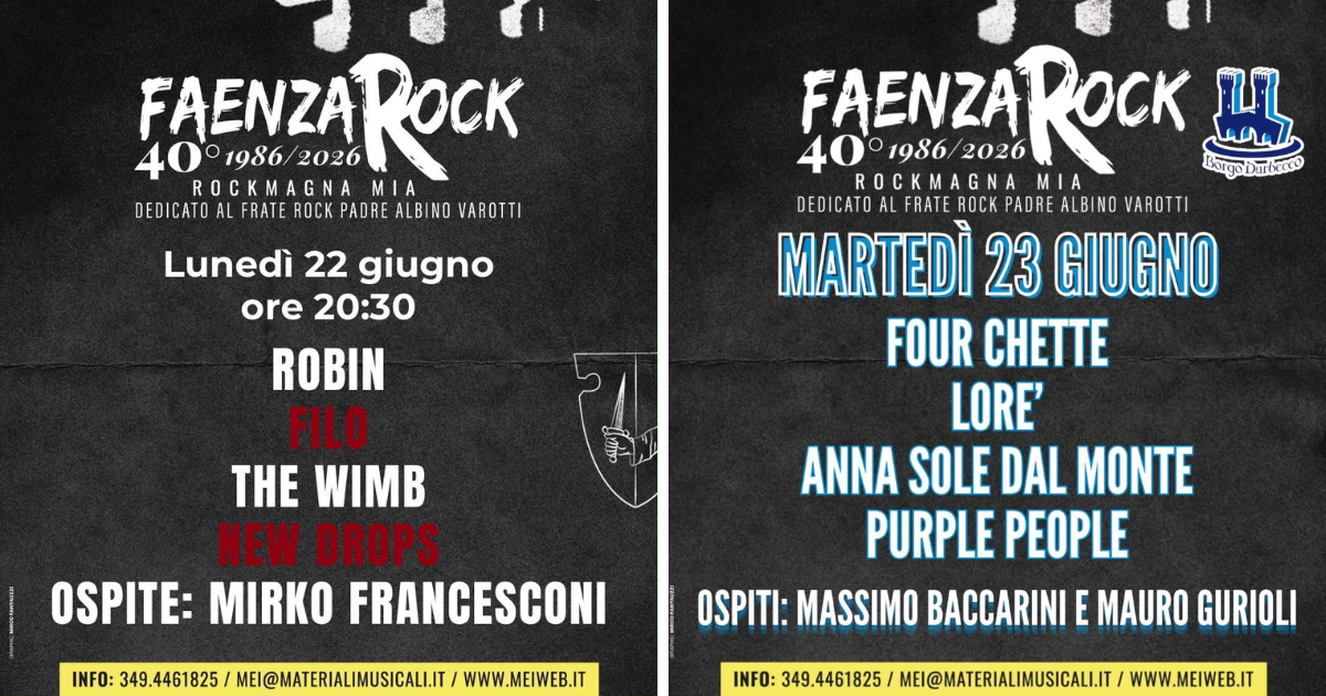 Faenza Rock nei Rioni. Ecco le ultime due tappe di lunedì 22 e martedì 23 giugno al Rione Rosso e al Borgo Durbecco di Faenza