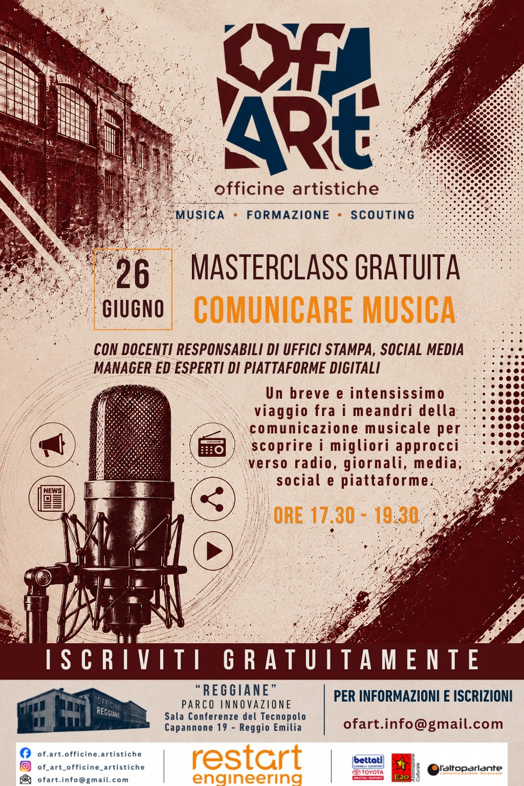 Comunicare Musica: il 26 giugno a Reggio Emilia una masterclass gratuita dedicata alla promozione musicale