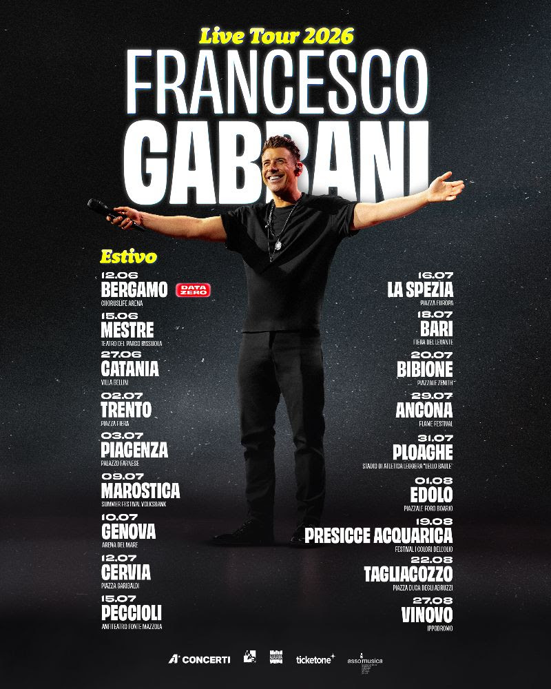 RANCESCO GABBANI: PARTE IL 12 GIUGNO IL NUOVO TOUR ESTIVO