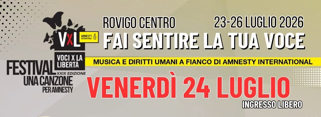Voci per la libertà: al via giovedì con Dente, Francamente, Ibla, Murubutu e molto altro. Il 24 luglio Concerto reading “Love Bombing – I Mille Volti della Manipolazione Psicologica” con la cantautrice Roberta Giallo e la psicologa Cristina Sciacca. 