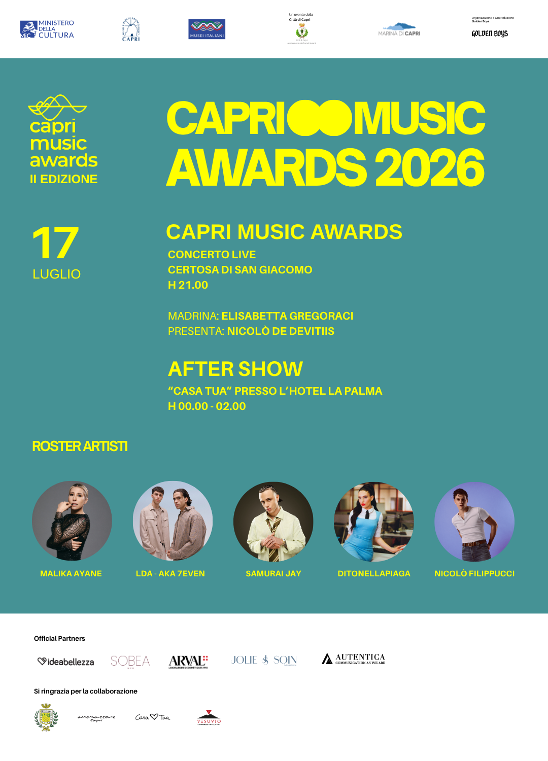 Capri Music Awards 2026: svelato il cast completo della seconda edizione