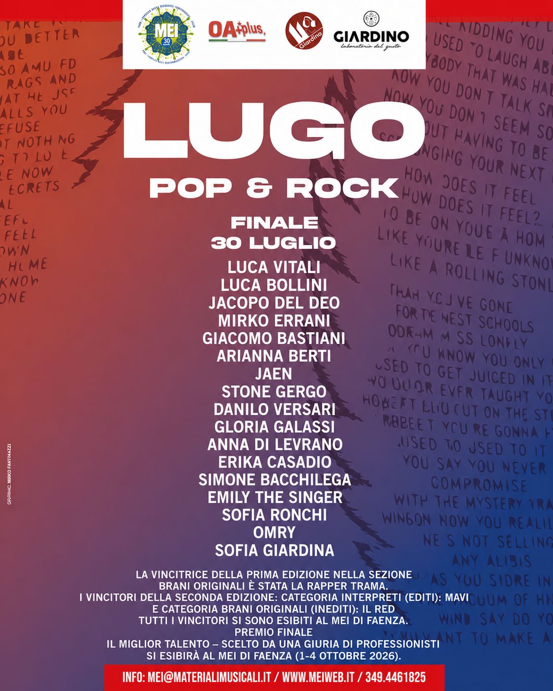 Lugo Pop & Rock, giovedì 30 luglio la finalissima: ecco il programma della serata. Il vincitore salirà sul palco del MEI 2026