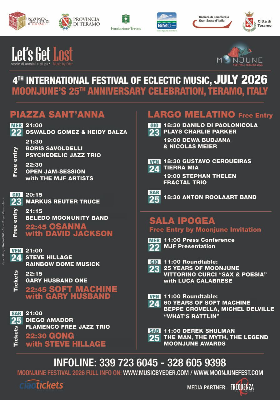 Manca una settimana al MOONJUNE FESTIVAL: dal 22 luglio a Teramo