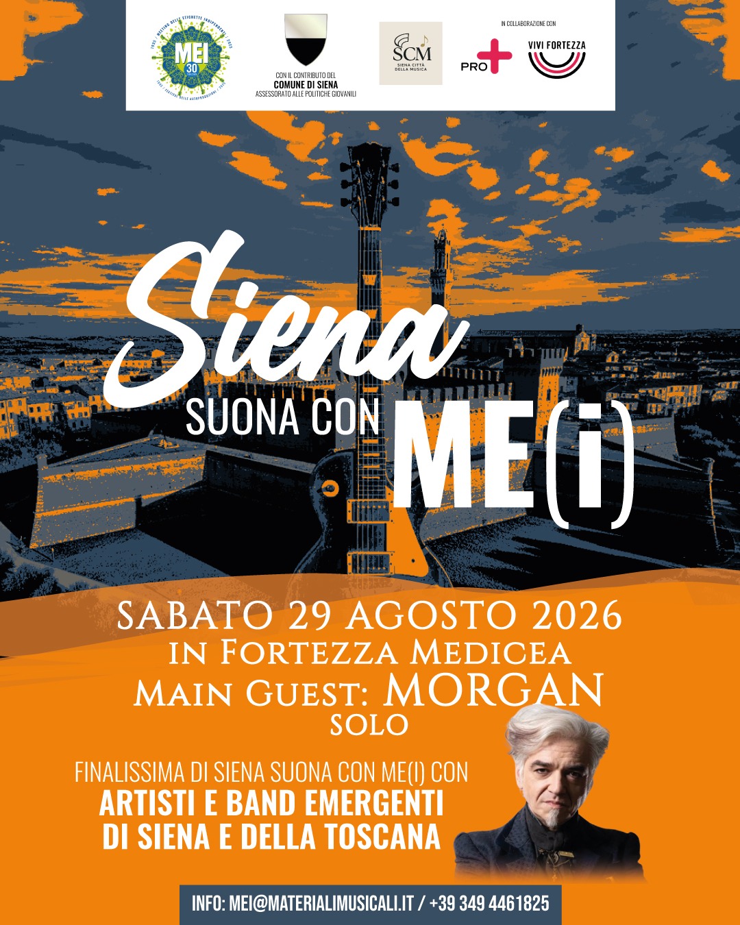 Siena suona con ME(I), seconda edizione: contest per artisti e band emergenti di Siena e Toscana, come partecipare e suonare prima di Morgan alla Fortezza di Siena
