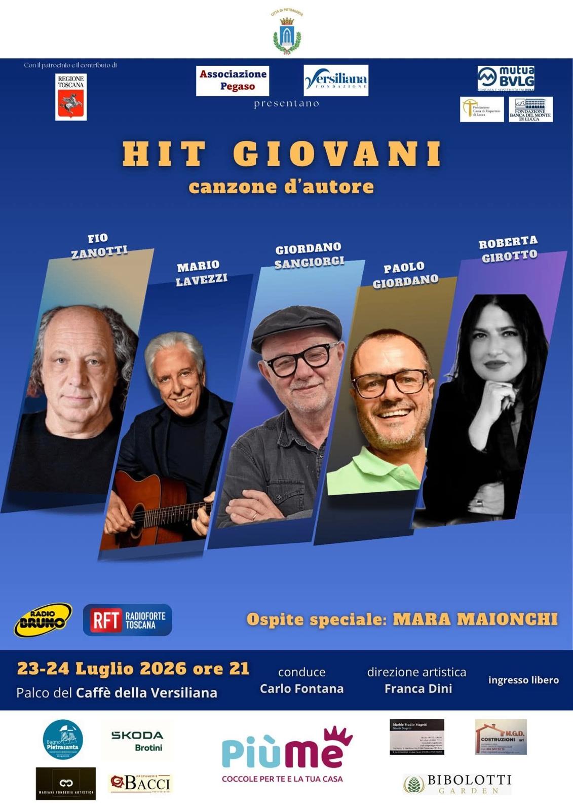 Hit Giovani – Canzone d’Autore: il 23 e 24 luglio torna alla Versiliana la seconda edizione in giuria anche Giordano Sangiorgi
