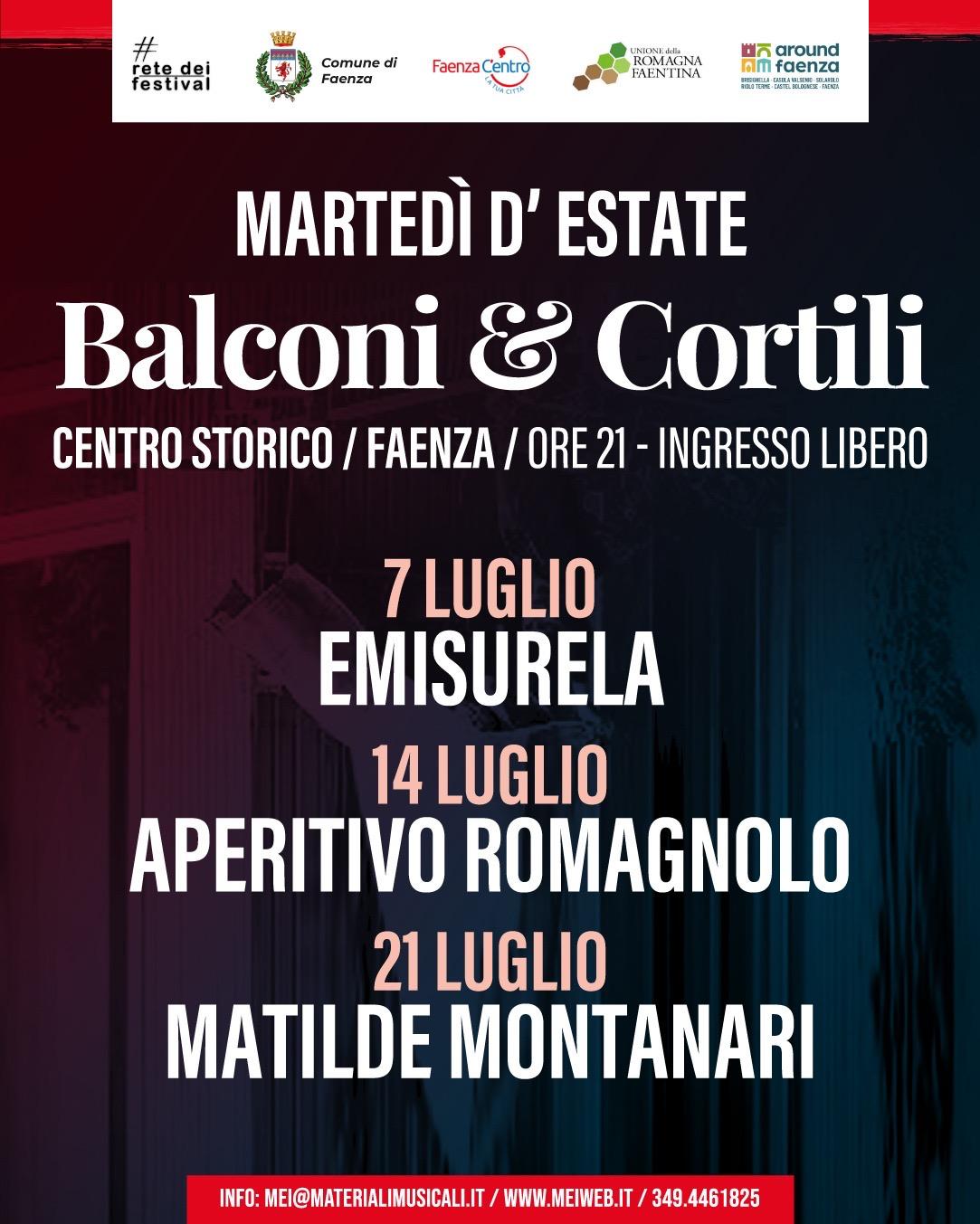 Tornano i Martedì d’Estate con Balconi & Cortili: tre appuntamenti nel centro storico di Faenza