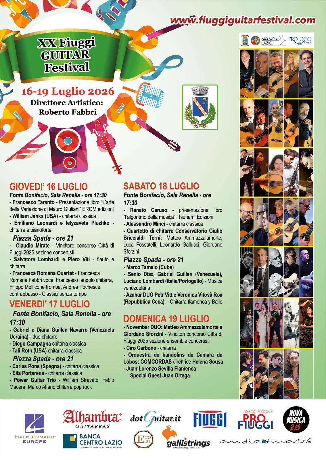 Dal 16 al 19 luglio a FIUGGI (Frosinone) il FIUGGI GUITAR FESTIVAL, ideato e diretto dal maestro ROBERTO FABBRI