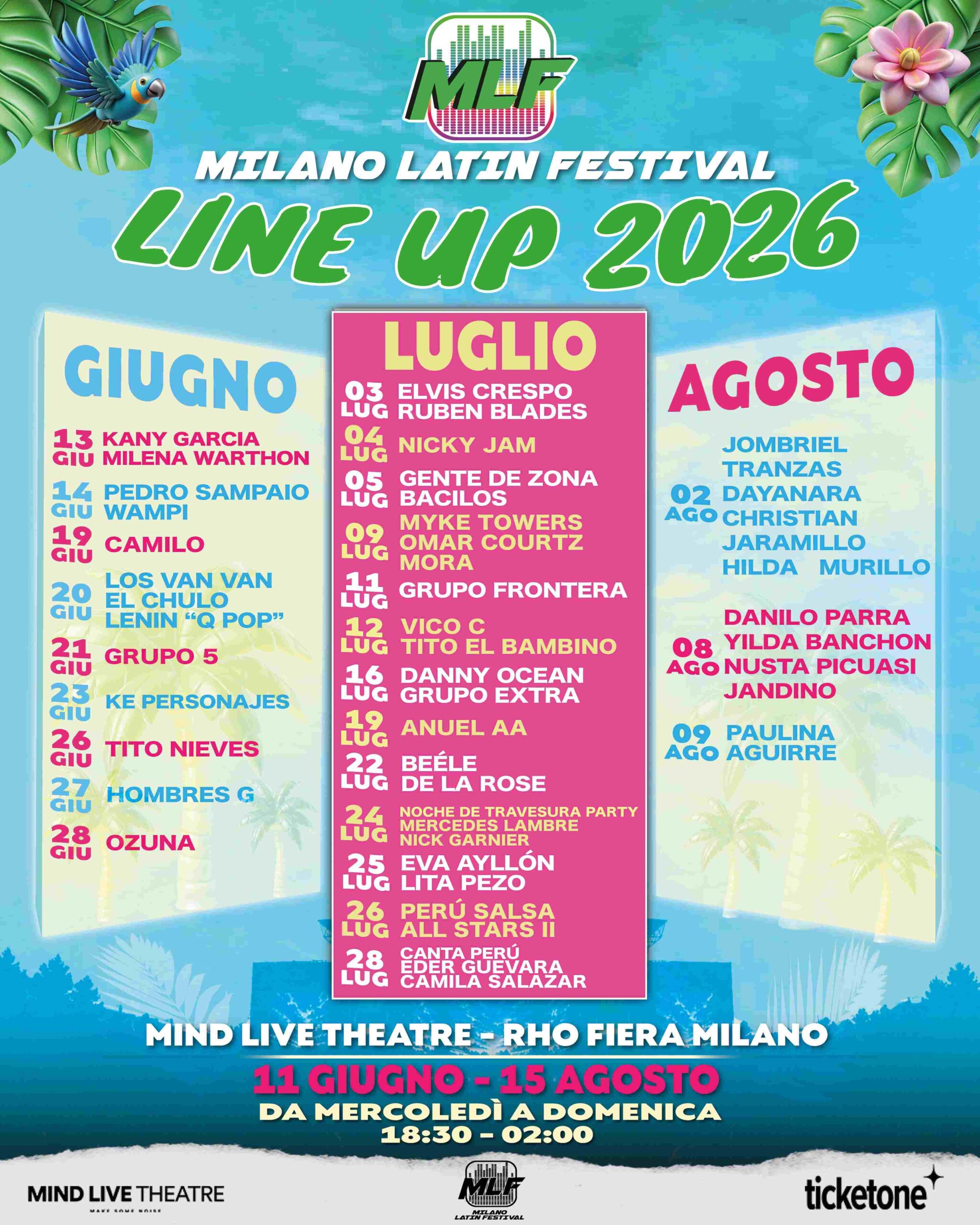 MILANO LATIN FESTIVAL: tre grandi appuntamenti sul palco del Mind Live Theatre, dal 3 al 5 luglio!