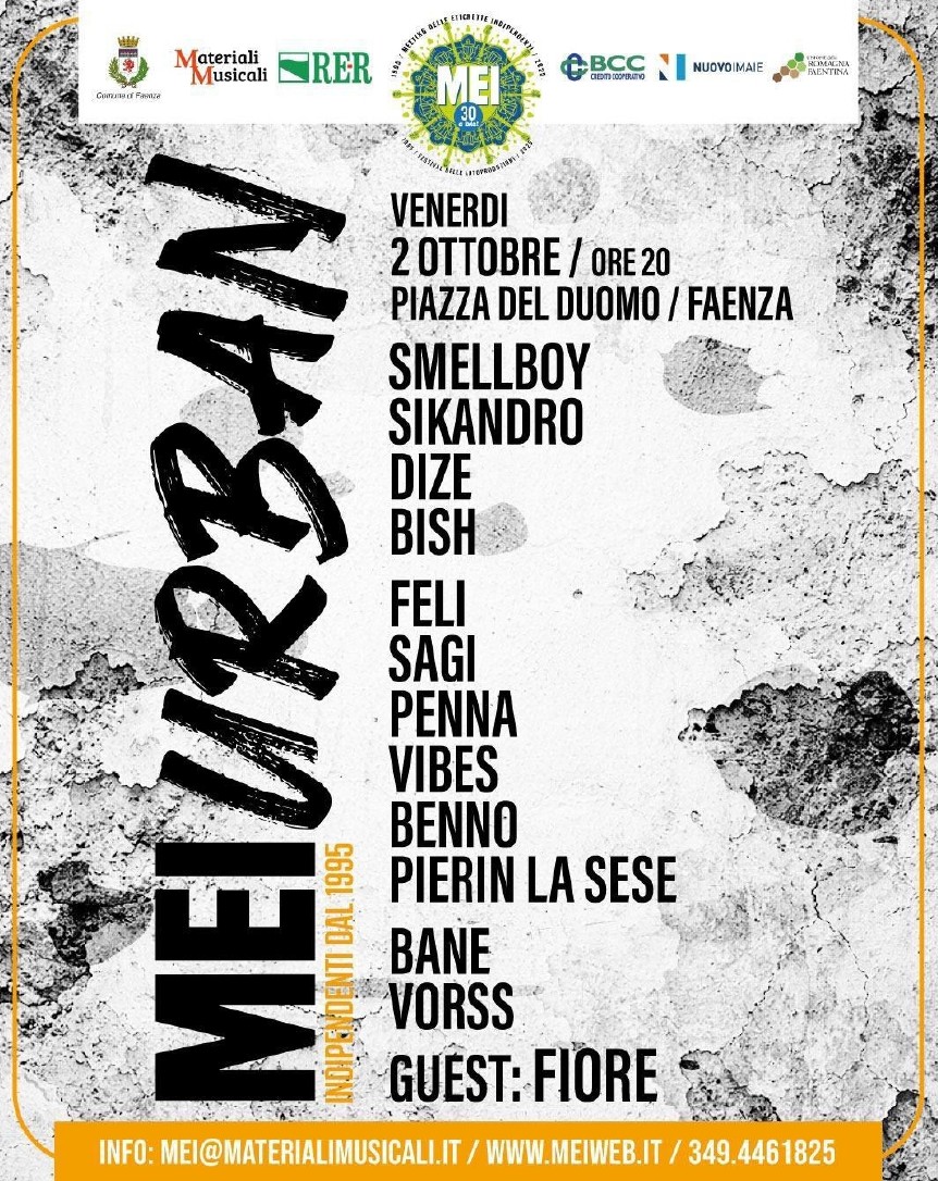 MEI Urban: il 2 ottobre a Faenza la nuova scena rap e urban protagonista in Piazza del Duomo, ospite Fiore. La sera dopo Premi a Emma Tu ed Io e ai cesenati RN Squad.