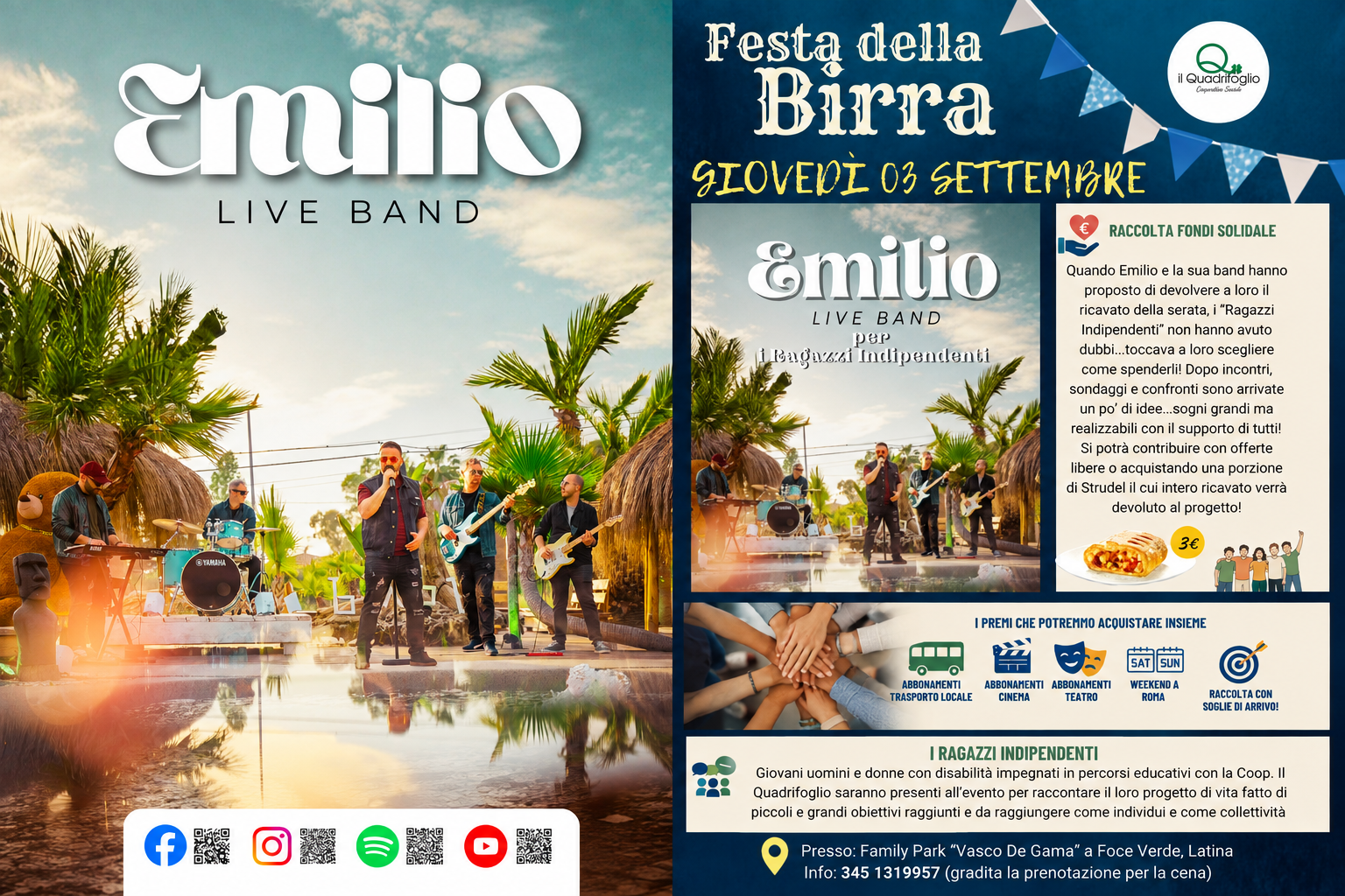 Emilio Live Band e “Festa della Birra”: il 3 Settembre a Foce Verde una serata di partecipazione e solidarietà