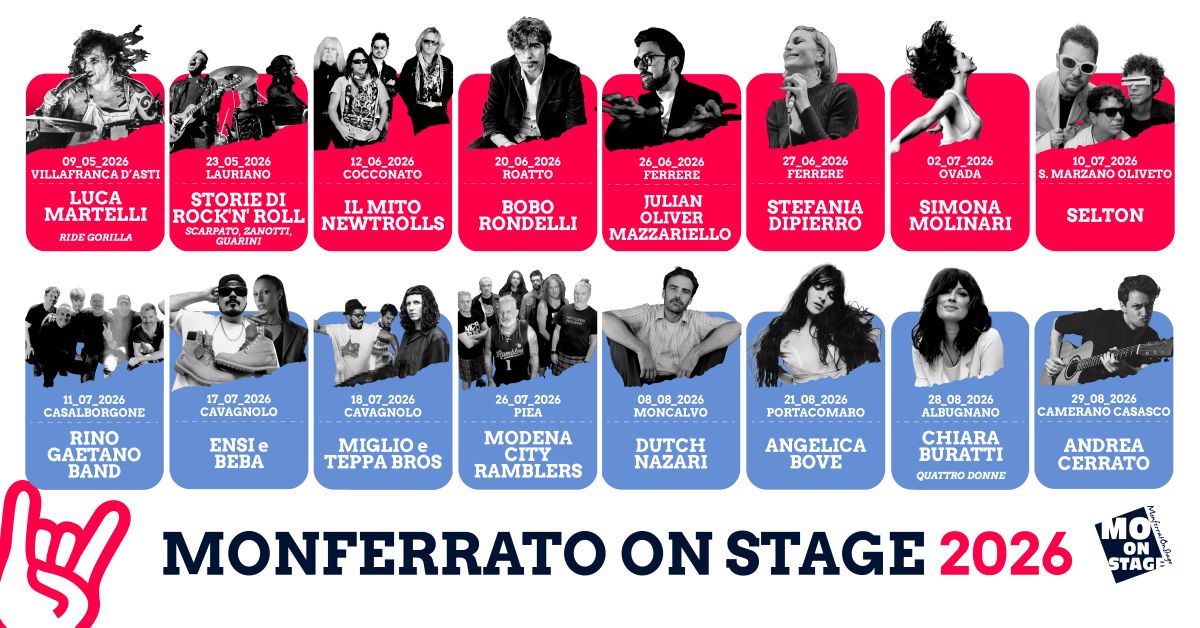 Il 21 agosto ANGELICA BOVE protagonista della tappa a PORTACOMARO (Asti) dell’11ª edizione di MONFERRATO ON STAGE, la rassegna itinerante che unisce enogastronomia e musica