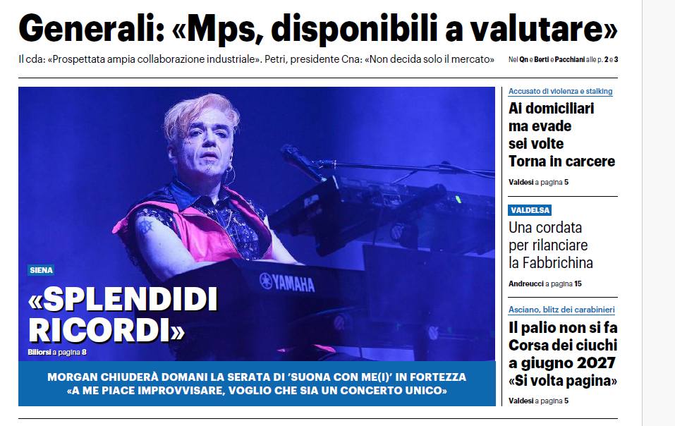 Siena Suona con ME(I) sulla prima pagina de La Nazione: domani la finale con Morgan