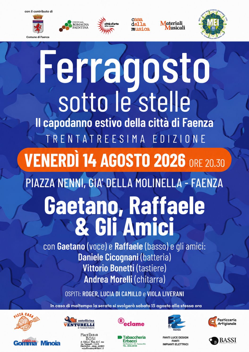 FAENZA, TORNA FERRAGOSTO SOTTO LE STELLE: LA 33ª EDIZIONE RENDE OMAGGIO A FRANCESCO GUCCINI