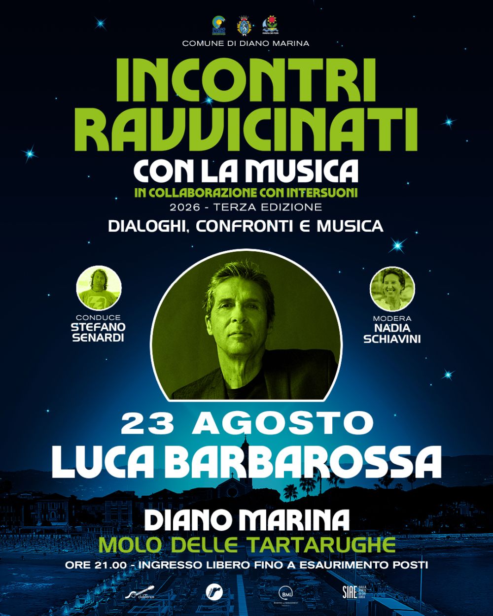 Prosegue con successo la rassegna “INCONTRI RAVVICINATI CON LA MUSICA”, con il prossimo appuntamento in programma il 23 agosto alle ore 21.00 a Diano Marina (Imperia), insieme a LUCA BARBAROSSA