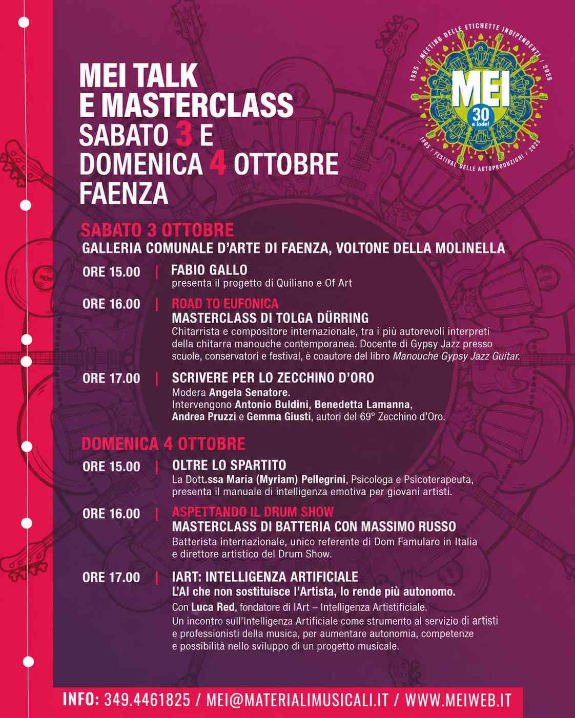 MEI Talk e Masterclass: il 3 e 4 ottobre a Faenza incontri, musica e formazione