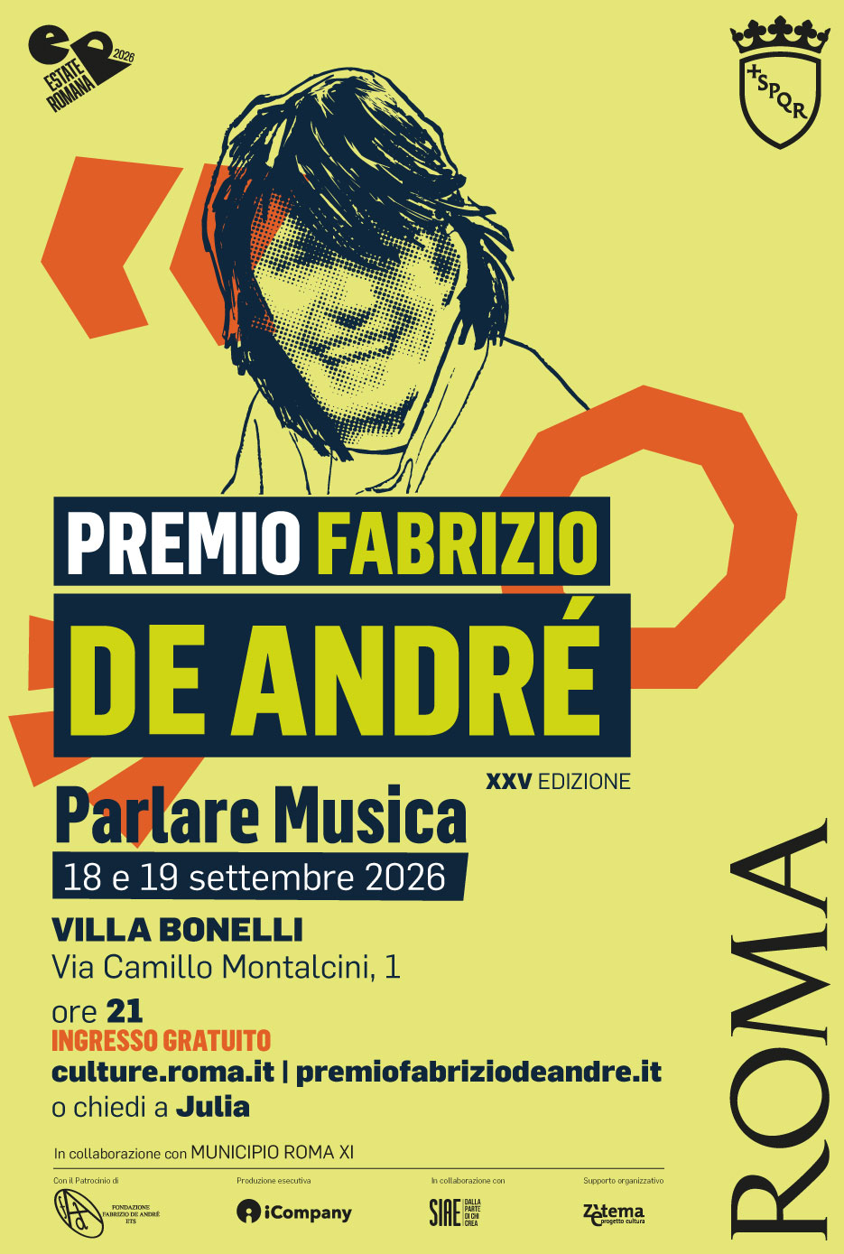PREMIO FABRIZIO DE ANDRÉ PARLARE MUSICA | Il 18 e 19 settembre a Roma, nel parco di Villa Bonelli, la finale della 25a edizione