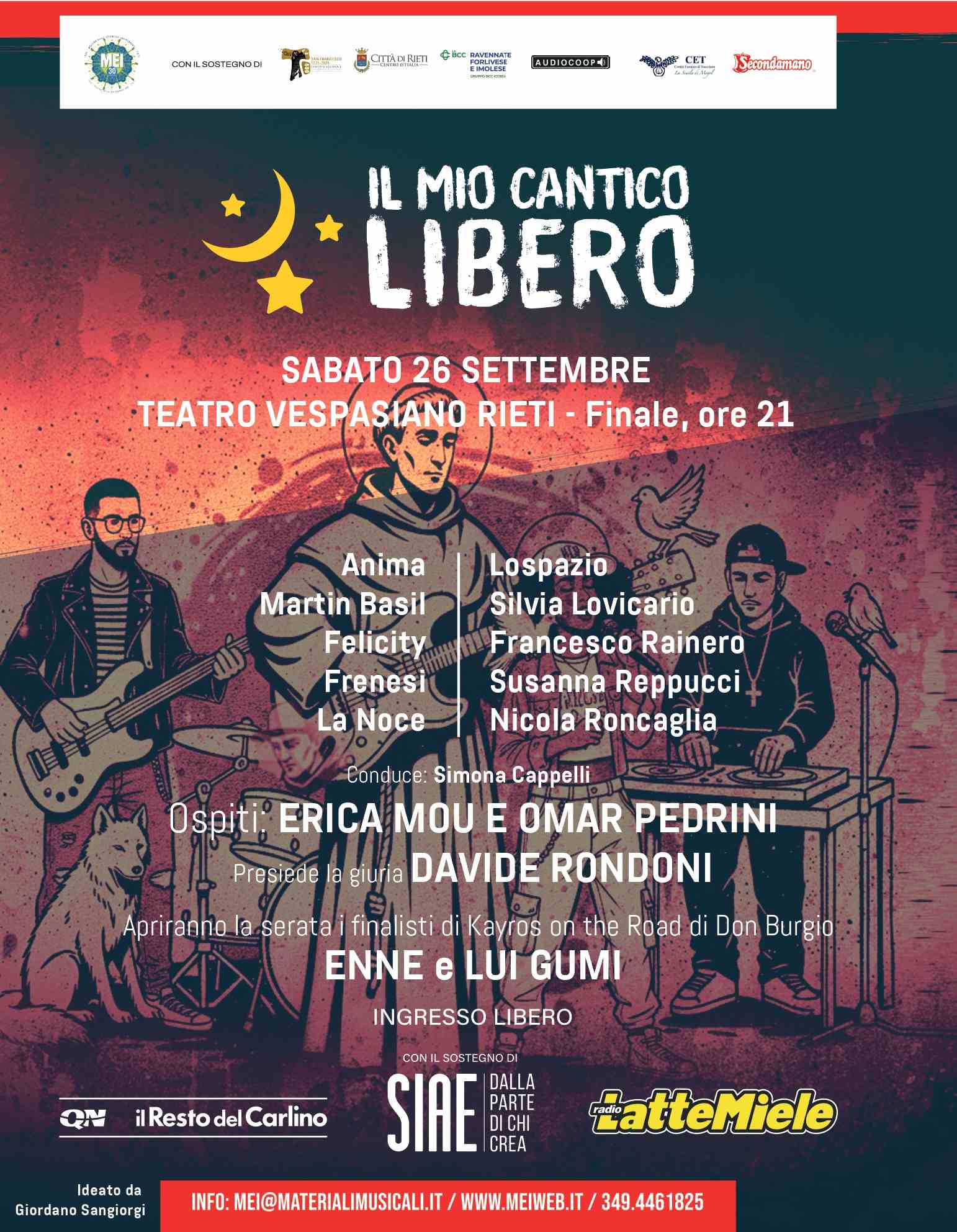 “IL MIO CANTICO LIBERO”  SABATO 26 SETTEMBRELA FINALISSIMAAL TEATRO VESPASIANO DI RIETI CON I DIECI FINALISTI SELEZIONATI