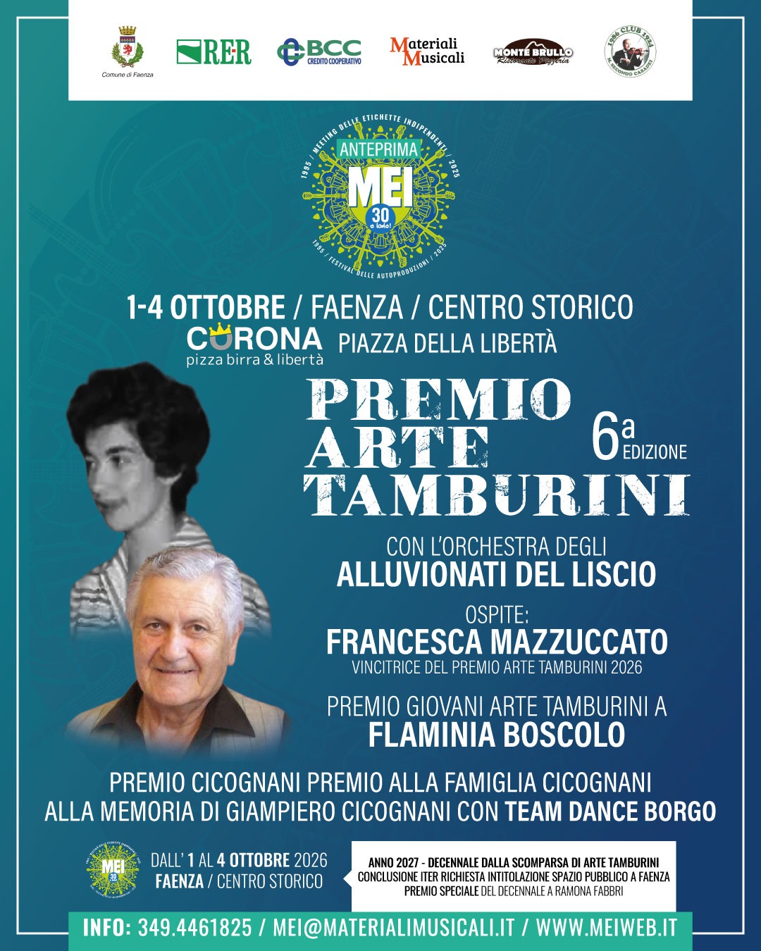 FESTA FIGAROLA MIGLIOR BRANO DI LISCIO DELL’ANNO Verso il Mei 2026 a Faenza, si apre con il Premio Arte Tamburini e il Premio Giampiero Cicognani con gli Alluvionati del Liscio e Francesca Mazzuccato, premio a Festa Figarola miglior brano di liscio 2026