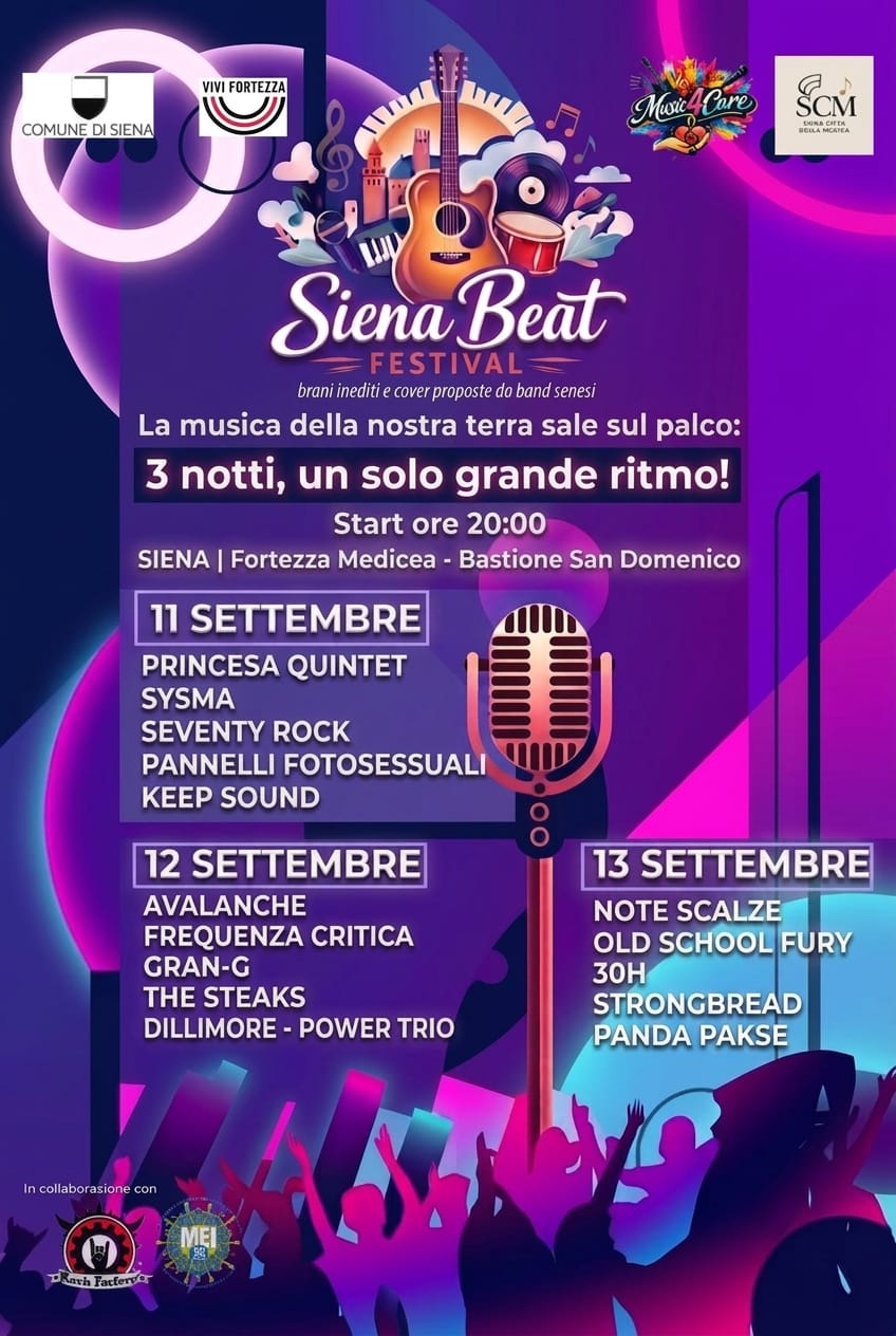 SIENA BEAT FESTIVAL: DALL’11 AL 13 SETTEMBRE TRE SERATE DI MUSICA ALLA FORTEZZA MEDICEA IN COLLABORAZIONE CON IL MEI
