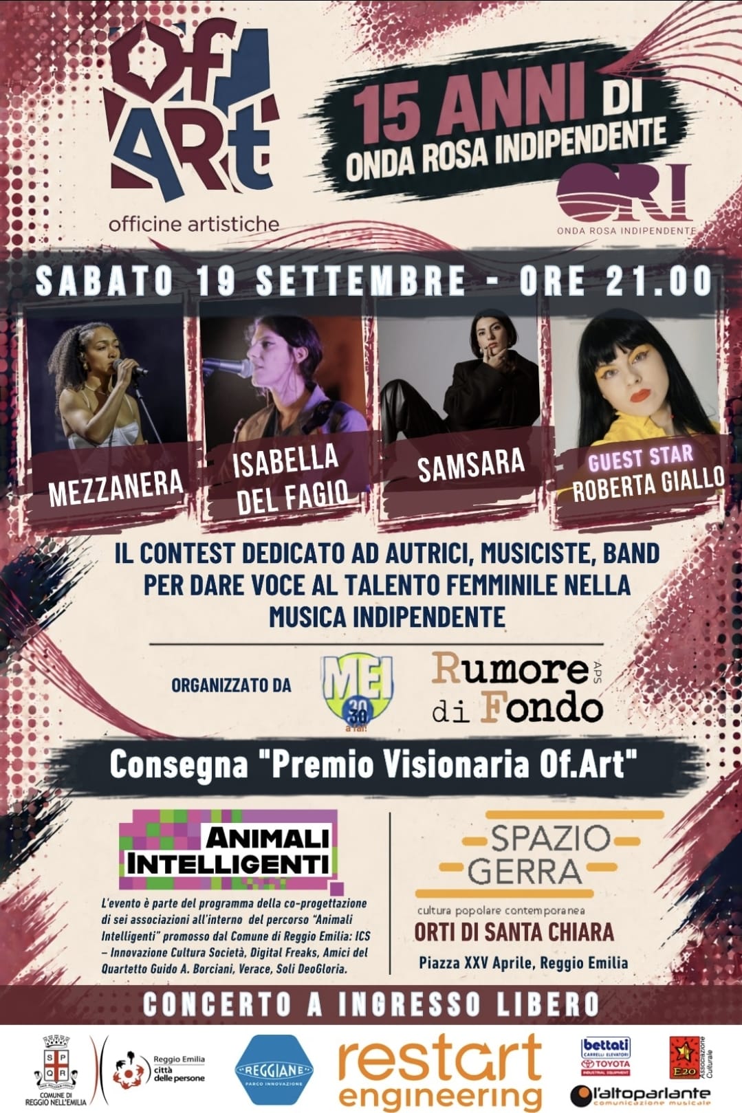 OF.ART: sabato 19 settembre, allo Spazio Gerra, ricomincia la programmazione della rassegna, celebrando i 15 anni di Onda Rosa Indipendente.