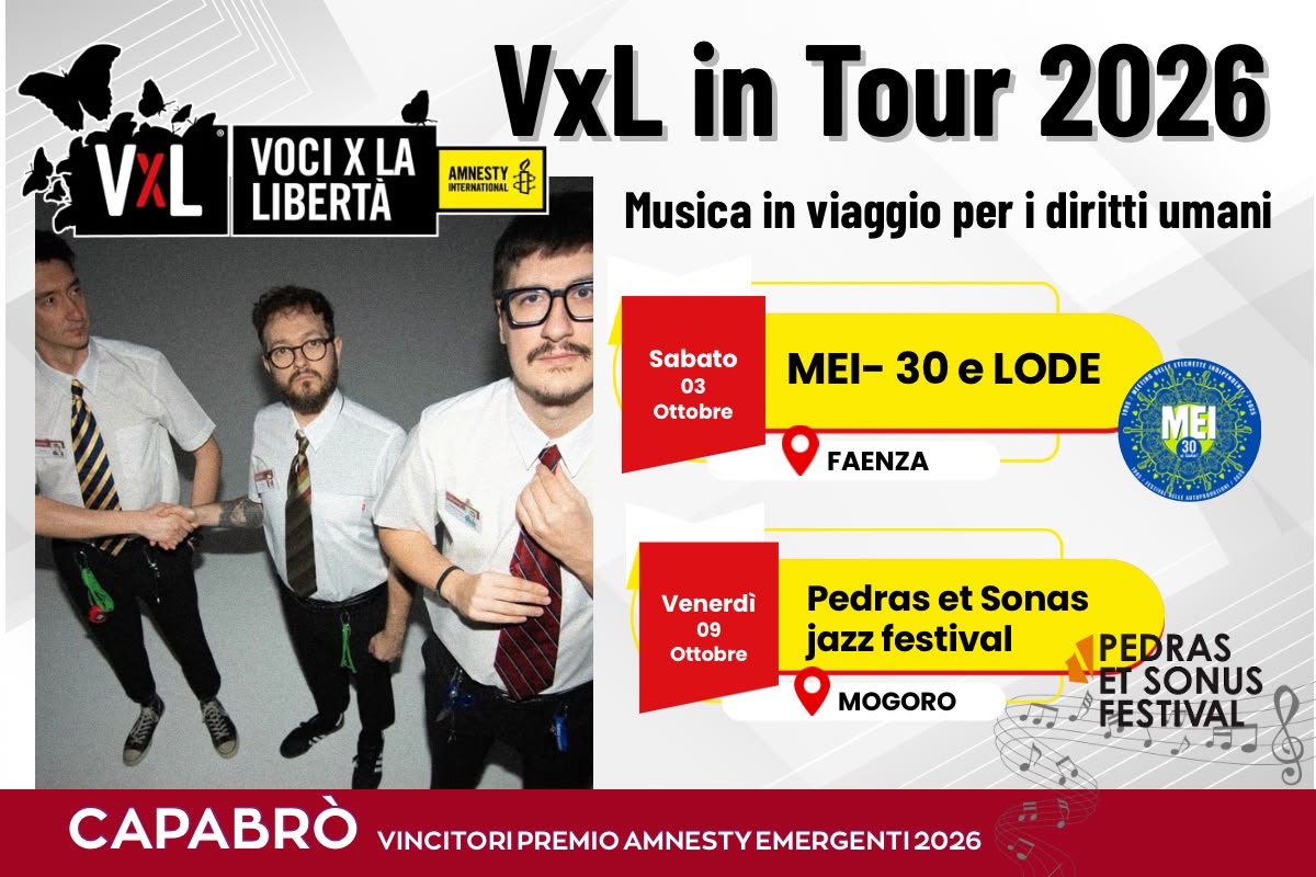 MUSICA, DIRITTI E LIBERTÀ: IL TOUR DI “VOCI PER LA LIBERTÀ” FA TAPPA CON I CAPABRÒ A FAENZA PER IL MEI E IN SARDEGNA