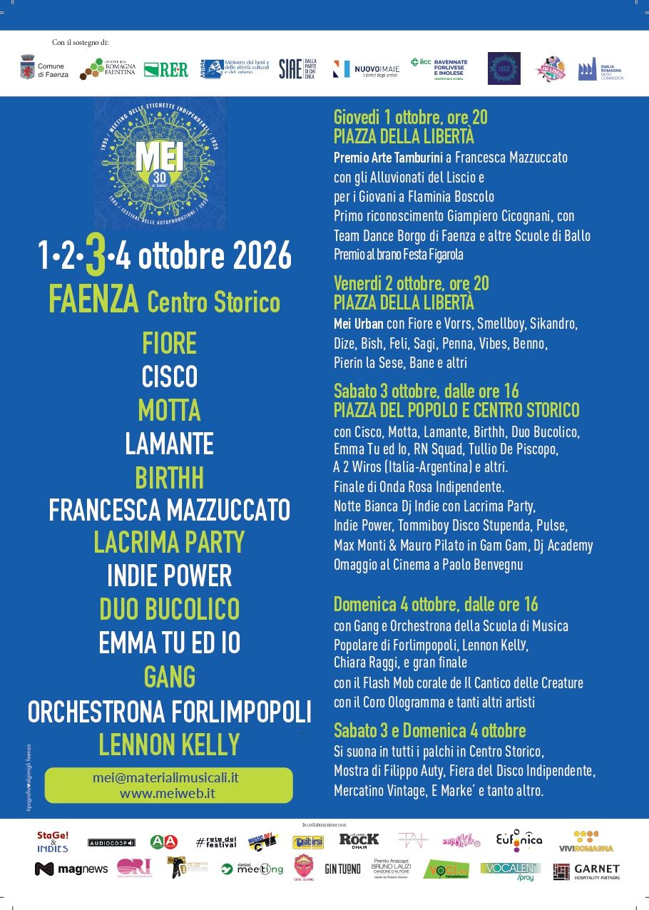 Il percorso verso il MEI 2026 continua. Da sabato 5 settembre, nuovi eventi sul territorio promossi dalla rassegna della musica indipendente.