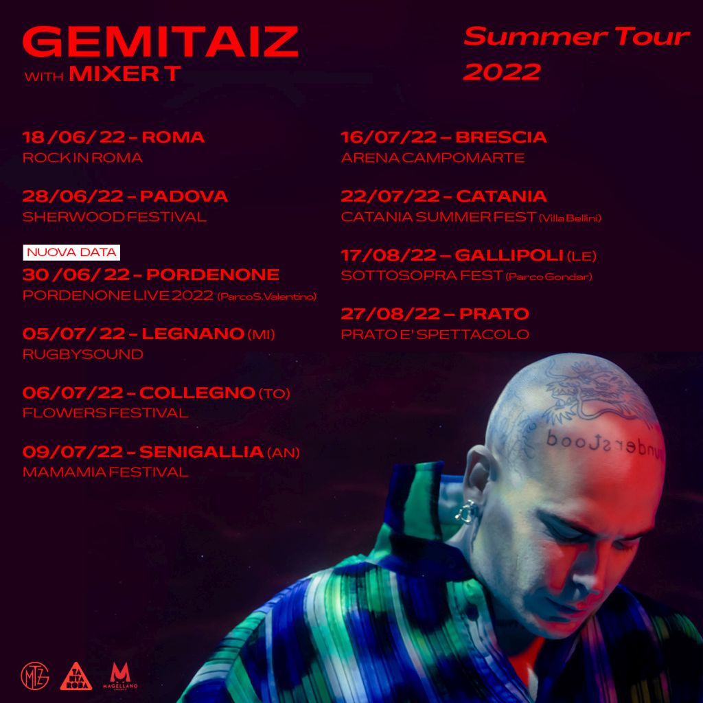 GEMITAIZ: parte dal palco del Rock In Roma sabato 18 giugno l'“ECLISSI  SUMMER TOUR 2022”. Per la prima volta live, i brani di “ECLISSI” e di “QVC  – QUELLO CHE VI CONSIGLIO